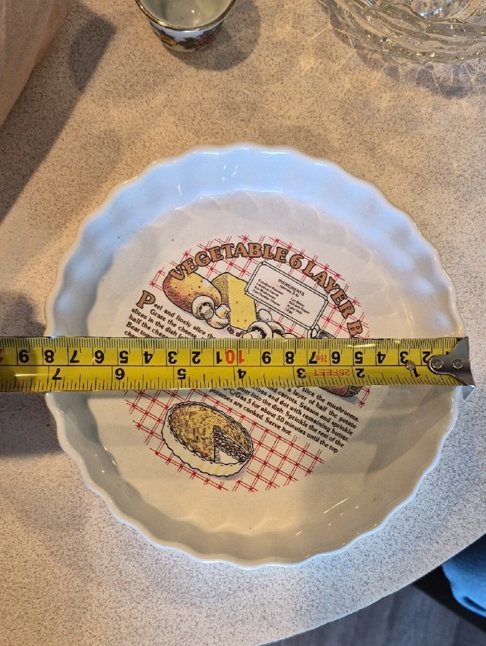 Vintage 1980's Recipe Quiche Dish; Ceramic Vegetable 6 Layer Bake Pie Tart Pan